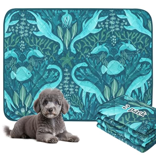 BVAGSS Washable Pee Pads for Dogs, 2 Pack Reusable Leakproof Puppy Wee Wee Pad, Non-Slip Waterproof Pet Training Pads, Super Absorbent Whelping Pads XH081 (Dino Green, 24X18 Inch (Pack of 2)) - color: Dino Green, size: 24X18 Inch (Pack of 2)