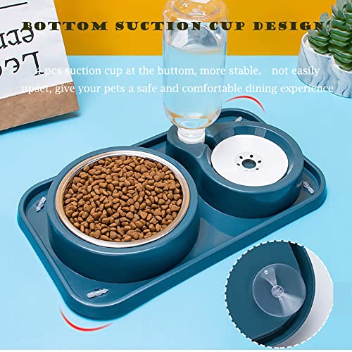 JiangYanus Double Dog Cat Bowls, No-Spill Pet Water and Food Bowl Set | Automatic Water Dispenser Bottle Detachable Stainless Steel Bowl Gravity Water Feeder Bowl for Cats Dogs Puppy Kitten Rabbit - color: Dark Blue, size: 500ML Water Bottle