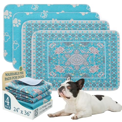 Homimp Washable Pee Pads for Dogs, 4 Pack Reusable Puppy Pads, Absorbent and Leakproof Dog Pee Pads, Non Slip Puppy Training Pads, Pet Mat for Floor, Crate, Couch, Whelping, 24"x36" - size: 24"x36"(Pack of 4)