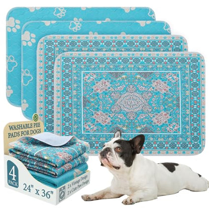 Homimp Washable Pee Pads for Dogs, 4 Pack Reusable Puppy Pads, Absorbent and Leakproof Dog Pee Pads, Non Slip Puppy Training Pads, Pet Mat for Floor, Crate, Couch, Whelping, 24"x36" - size: 24"x36"(Pack of 4)