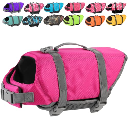Doglay Dog Life Jacket with Rescue Handle, Dog Life Vest for Swimming Boating, Adjustable Reflective Puppy Swim Vest with Superior Buoyancy for Small Medium Large Dogs - color: Pink, size: XX-Small