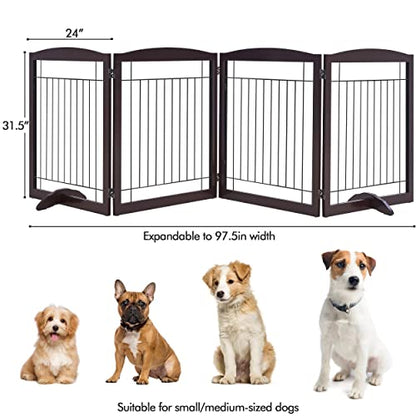 Yaheetech 32" Tall Freestanding Dog Gate, Extra Wide Pet Fence, Foldable Wire & Wooden Puppy Safety Barrier with Support Feet for House Doorway Stairs(Espresso,4 Panels)