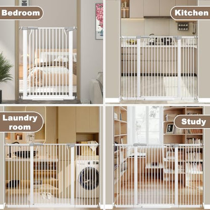 41" Extra Tall Cat Gate for Doorway, 54.5-60.2'' Metal Pet Baby Safe Gate, Extra Wide Pressure Mounted Child Door with Expansion Kit, No Drilling Baby Gate Indoor, No Climb Proof Gate, White - size: 54.5-60.2''W
