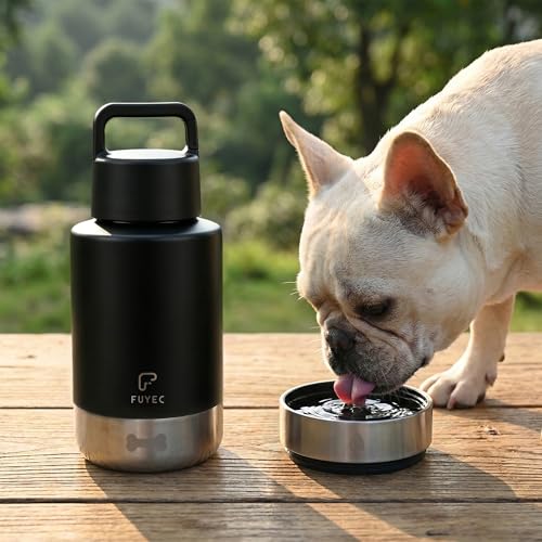 Dog Water Bottle with 2 Bowls, 32 oz Insulated Stainless Steel Portable Pet Travel Bottle, Food and Water Bowl Set for Walking Hiking Camping, Large Dog Accessories, Black - color: balck