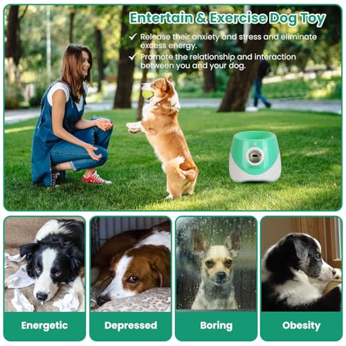 Automatic Dog Ball Launcher, Dog Ball Thrower with 9.84-29.52ft 3 Launching Distance, Rechargeable Dog Toy Mental Stimulation Training Game with 1.96" Tennis Balls for Energetic Small Medium Dogs - size: 9.84-29.52ft