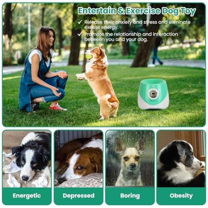 Automatic Dog Ball Launcher, Dog Ball Thrower with 9.84-29.52ft 3 Launching Distance, Rechargeable Dog Toy Mental Stimulation Training Game with 1.96" Tennis Balls for Energetic Small Medium Dogs - size: 9.84-29.52ft