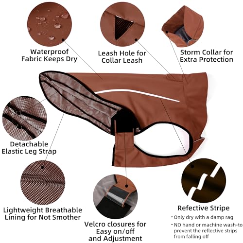 Mile High Life Dog Raincoat, Adjustable Waterproof Reflective Rain Jacket for Small Medium Large Dogs, Lightweight Breathable Pet Rain Coat with Leash Hole(Brown,XS Chest 17-23") - color: Brown, size: XS Chest 17"-23"