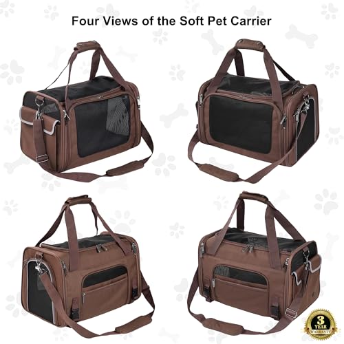EliteField Deluxe Soft-Sided Pet Carrier (3 Year Warranty, Airline Approved), Travel Bag for Dogs, Cats & Small Pets, with Expandable Mat - color: Brown, size: Medium: 18"L x 11"W x 11"H