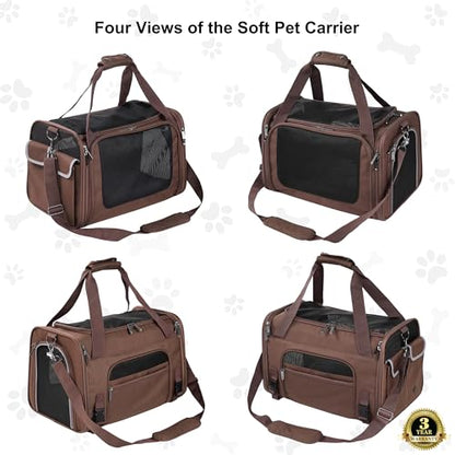 EliteField Deluxe Soft-Sided Pet Carrier (3 Year Warranty, Airline Approved), Travel Bag for Dogs, Cats & Small Pets, with Expandable Mat - color: Brown, size: Large: 20"L x 12"W x 12"H