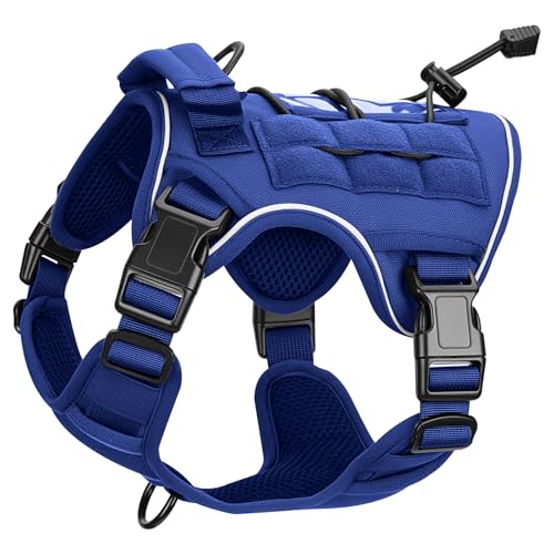 Heavy-Duty Tactical Dog Harness for Large Dogs, No Pull Adjustable Reflective Pet Vest with Molle System, K9 Military-Grade Control for Service Training, Outdoor & 10+ Breeds, Dazzling Blue, Small - color: Dazzling Blue, size: S: Neck: 14-18'', Chest: 20-