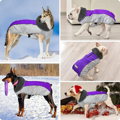 Petglad Dog Coat, Waterproof Ripstop Dog Winter Jacket with Leash Hole, Reflective Adjustable Warm Pet Fleece Snow Sweater for Small Medium Large Dogs - Purple, 3XL - color: Purple, size: 3XL