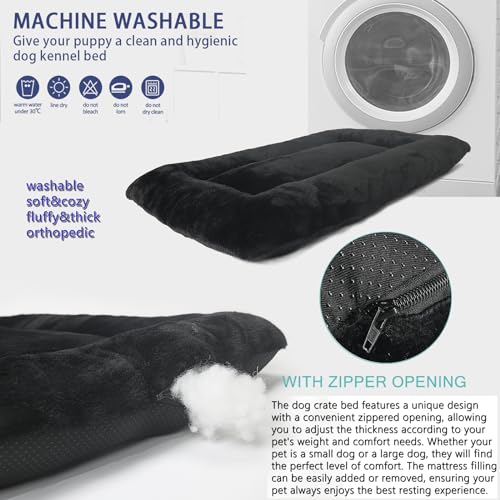 Small Dog Crate Bed 24 x 18 - Washable Extra Soft Kennel Mat, Cozy Fluffy With Anti-Slip Bottom for 24 Inch Crates - Pillow Cushion Puppy Mattress Pad, Black - color: Black, size: 24"L x 18"W x 2"Th