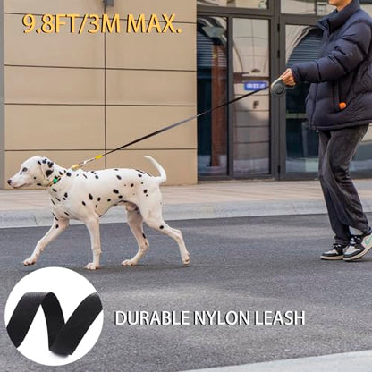JSXD 360° Tangle-Free Retractable Dog Leash with One-Handed Brake, Pause, Lock, 10 ft Strong Nylon Tape Pet Walking Leash,Suitable for Cats, Small and Medium Dogs up to 66 lbs (Black, 10 ft) - color: Black