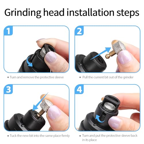 Electric Dog Nail Grinder - USB Rechargeable Electric Nail Trimmer with 3 Diamond Grinding Heads for Small to Large Dogs & Cats