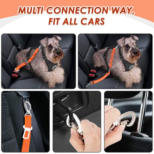 SlowTon Dog Seatbelt, 2 Pack Dog Seat Belt Car Leash Adjustable Elastic Bungee Buffer Heavy Duty Nylon Reflective Pet Safety Tether Connect to Dog Harness for Travel Riding in Vehicle (Daul Clip, OR) - color: Orange