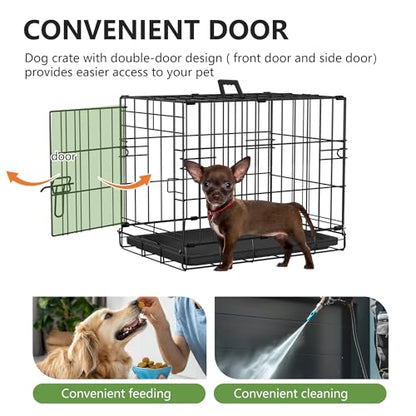 FDW Dog Crate 18-Inch Dog Cage Foldable Metal Kennel with Leakproof Tray Foldable Design Indoor Outdoor Use for Small Dogs,Dark Black - color: Dark Black