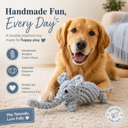 ADUCK Puppy Dog Rope Toy for Teeth Cleaning, Chew-Proof Dental Care & Training Reward | Durable Cotton Heather Gray Elephant for Small & Medium Dogs - color: Grey Elephant