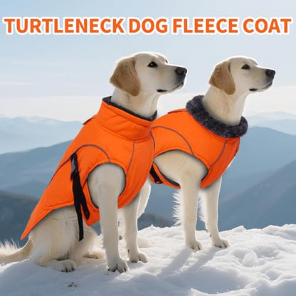 DENTRUN Warm Dog Winter Coat, Easy On Reflective Turtleneck Fleece Jacket | Adjustable buckle, easy on off, windproof & water-repellent, thick fleece snowsuit, outfit fits small to large breeds - color: Orange, size: Medium