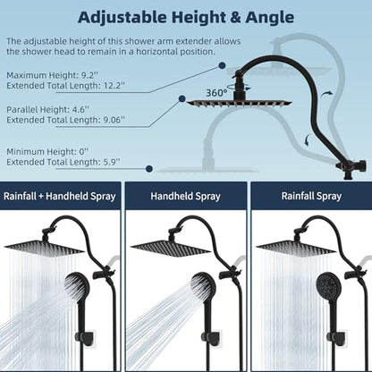 Hibbent All Metal CUPC Certified Shower Head, 10'' High Pressure Rainfall Shower Head, Handheld Showerhead Combo, 12'' Adjustable Extension Arm, 10 Sprays, 71'' Hose, Shower Holder, Oil Rubbed Bronze - color: Oil Rubbed Bronze, style: Square 10''