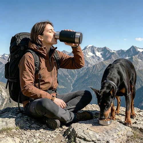 Dog Water Bottle with 2 Bowls, 32 oz Insulated Stainless Steel Portable Pet Travel Bottle, Food and Water Bowl Set for Walking Hiking Camping, Large Dog Accessories, Black - color: balck