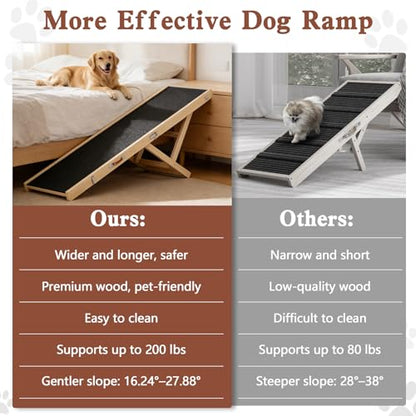 Dog Ramp for High Bed, 64" Long Foldable Pet Ramp for Any Dogs | 5 Heights 19.7"-31.5", Holds 200 lbs, Foldable, No Assembly, For Older/Injured Pets, Solid Wood, Anti-slip Yoga Mat - size: 63"L x 16.7"W x 2.4"H