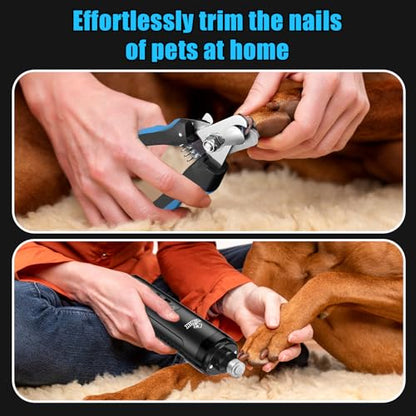 VIWIK Dog Nail Grinder, Dog Nail Trimmers for Large Medium Small Dogs & Cats, Super Quiet Electric Pet Nail Clippers Kit with Light, 2-Speed USB Rechargeable Pet Paws Grooming Tool Black - color: Black+Blue