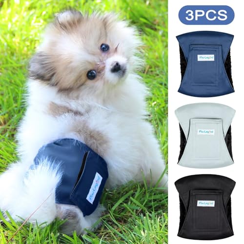 Paw Legend Washable Dogs Diapers Male Dog Belly Bands for Male Dogs Diapers Reusable Puppy & Doggie Diapers Male (3 Pack, X-Small) - color: Navy, Black, Grey., size: X-Small