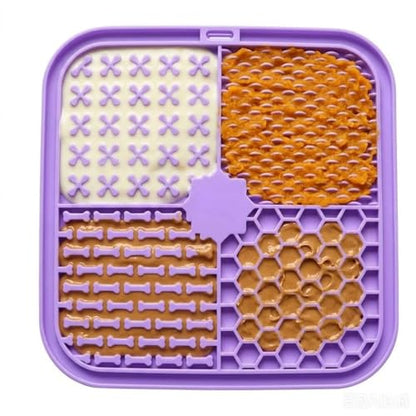 Dog Lick Mat with Suction Cups, Silicone Slow Feeder for Dogs & Cats, Anxiety Relief Lick Pad, Peanut Butter Mat for Bathing, Grooming, Nail Trimming & Training (1Pack Purple) - color: Pueple