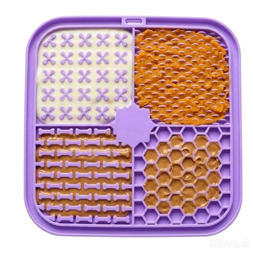 Dog Lick Mat with Suction Cups, Silicone Slow Feeder for Dogs & Cats, Anxiety Relief Lick Pad, Peanut Butter Mat for Bathing, Grooming, Nail Trimming & Training (1Pack Purple) - color: Pueple