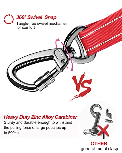 AUBELL Dog Seat Belt for Car,2 Pack Set 3-in-1 Adjustable Reflective Bungee Heavy Duty Dog Car Harness Tether with Clip Hook Latch & Buckle,Swivel Zinc Alloy Carabiner,Black+Red - color: Set Black+Red