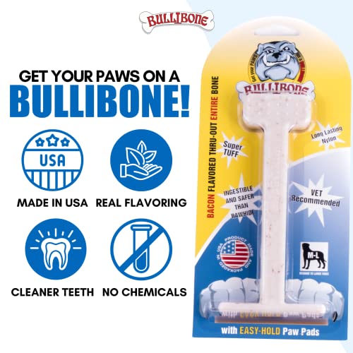 Bullibone Nylon Dog Chew Toy for Aggressive Chewers - Dental Hygiene Bone with Bacon Flavor, Durable Tough Chew Toys for Extra Large Dogs, Indestructible Dog Bone - 3 Pack - size: XL