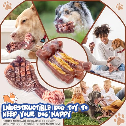 Fuufome Dog Chew Toys for Aggressive Chewers：2 Pack Indestructible Dog Toy for Large Breed- Tough Nylon Teething Bone Toy to Keep Them Busy - color: Grilled color