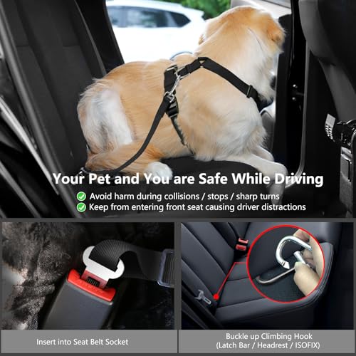 VavoPaw Dog Seat Belt, Safety Vest Dog Car Harness with Adjustable Buckle Dog Seat Belt for Vehicle Nylon Pet Safety Seat Belts Heavy Duty(L, Black Daisy) - color: Black Daisy, size: L (Chest: 22-32.3", Neck: 16.9-26")