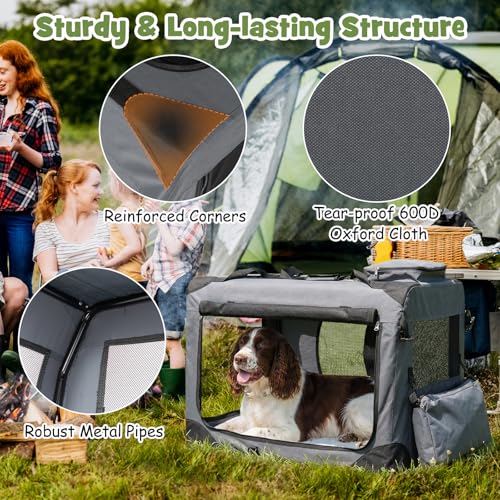 Giantex Folding Soft Dog Crate, 33 Inch Foldable Portable Dog Kennel for Large Dogs up to 50 lbs, Collapsible Soft-Sided Pet Travel Crate with 5-Sided Mesh, 3 Doors, Washable Mat & Storage Pockets - size: 33.0"L x 23.0"W x 23.0"H
