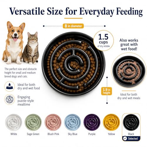 Slow Feeder Dog Bowls, Silicone Dog Bowl with Anti-Slip, Slow Feeder & Non-Slip Design, Boredom and Anxiety Reducer, Suitable for All Breed Dogs and Cat (Ceramic-Black) - color: Ceramic-Black