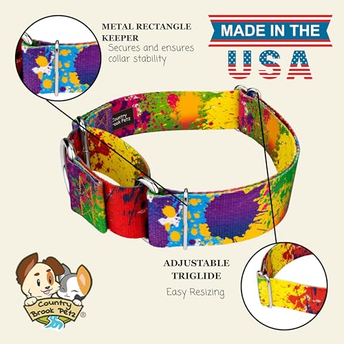Country Brook Petz - HossFit Jr Wide Martingale Dog Collar - Groovy Collection Featuring Far Out Designs (Paint Splatter, Large) - color: Paint Splatter, size: Large (Pack of 1)