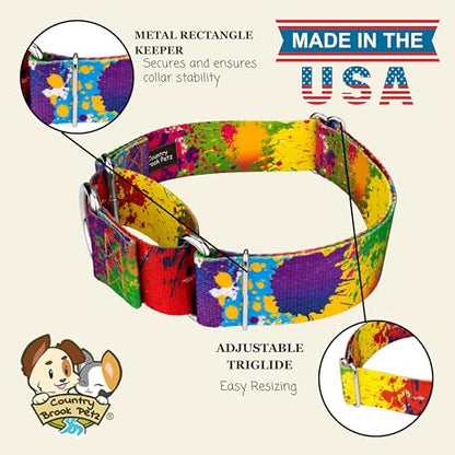 Country Brook Petz - HossFit Jr Wide Martingale Dog Collar - Groovy Collection Featuring Far Out Designs (Paint Splatter, Extra Large) - color: Paint Splatter, size: Extra Large (Pack of 1)