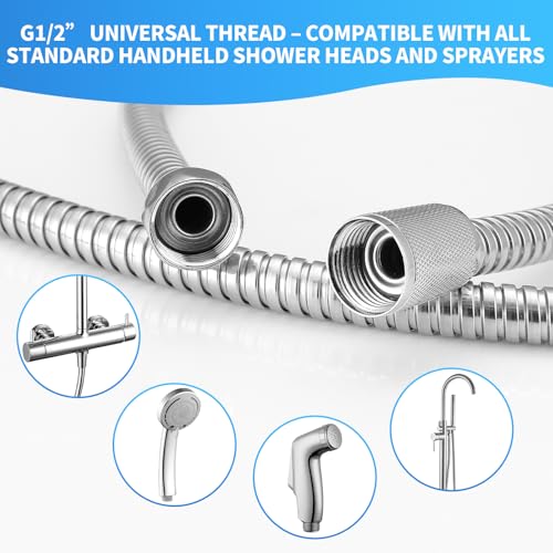 90 Inch Extra Long Stainless Steel Shower Hose - Flexible & Wear-Resistant with Chrome shower head with hose Plated Nut & Insert - color: Chrome, size: 90 Inches