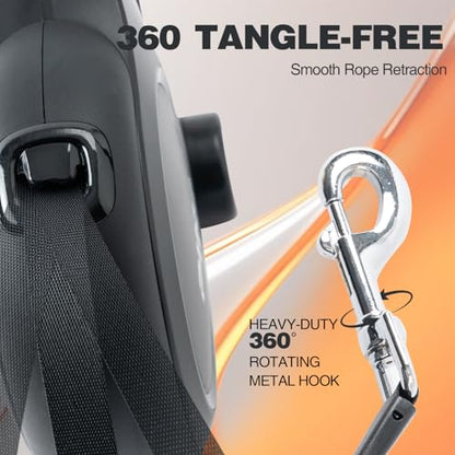 PINA Upgraded Retractable Dog Leash, 26 ft Dog Leash for Small Medium Large Dogs Up to 110lbs, Heavy Duty Reflective Nylon Tape 360° Tangle-Free, with Anti-Slip Handle, One-Handed Brake, Pause, Lock - color: Black