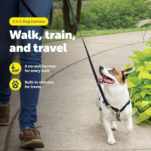 PetSafe 3 in 1 No-Pull Dog Harness - Walk, Train or Travel - Helps Prevent Pets from Pulling on Walks - Seatbelt Loop Doubles as Quick Access Handle - Reflective Accents - Small, Black - color: Black, size: Small (Pack of 1)