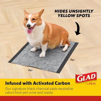 Glad for Pets XL Charcoal Training Pads, Activated Carbon Odor Control with Heavy Duty Leak-Resistant Layers, Quick-Dry Quilted Top Surface, Indoor Potty and Crate Liner, 24 x 24 in, 30 Count - 8 Pack - size: 30 Count (Pack of 8)