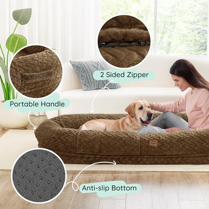 ChiXnuggle Faux Fur Washable Human Dog Bed Cover | 72*40*10,removable replace cover,soft fur,non-slip bottom,brown - color: Brown, size: Cover (72x40x10)