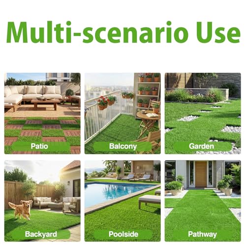 Interlocking Artificial Grass Tiles Self Draining Fake Turf Squares for Patio Balcony Outdoor Flooring Dog Potty Mat Indoor Deck Garden Green 9pcs - size: 9pcs