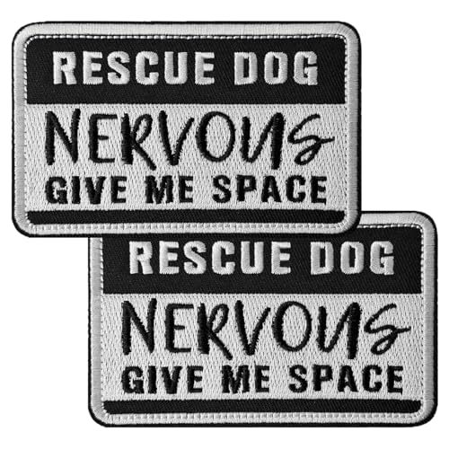 2 Pieces Rescue Dog Nervous Give Me Space Dog Patches, Service Dog Patches with Hook Backing for Service Animal Vests, Harnesses - color: Rescue Dog