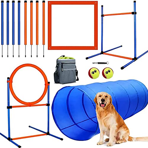 Dog Agility Training Equipment, 60-piece Dog Obstacle Course Training Starter Kit Pet Outdoor Game with Tunnel, Agility Hurdle, Weave Poles, Jump Ring, Pause Box, Toy Balls and Storage Bag - size: 5 PCS SET with Tunnel