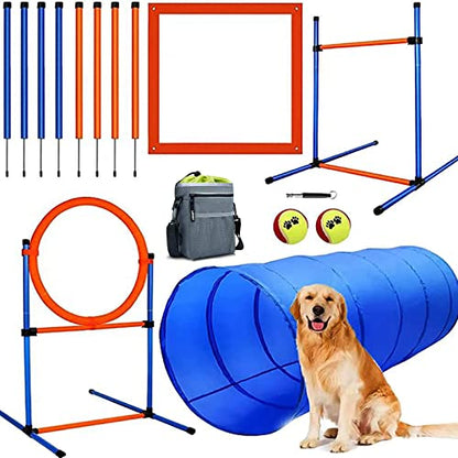 Dog Agility Training Equipment, 60-piece Dog Obstacle Course Training Starter Kit Pet Outdoor Game with Tunnel, Agility Hurdle, Weave Poles, Jump Ring, Pause Box, Toy Balls and Storage Bag - size: 5 PCS SET with Tunnel