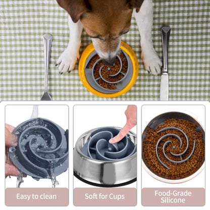 Slow Feeder Dog Bowls Insert, Bestalk Soft Silicone Slow Eating Feeder Insert with Suction Cups for Small, Medium and Large Dogs, Fit into Basic and Elevated Dog Bowls, Grey - color: Grey, size: M