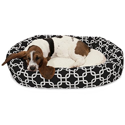Majestic Pet 32 Inch Links Sherpa Calming Dog Bed Washable – Cozy Soft Round Dog Bed with Spine for Head Support - Fluffy Donut Dog Bed 32x23x7 (inch) – Round Pet Bed Medium - BLACK - color: Black, style: 32 in.