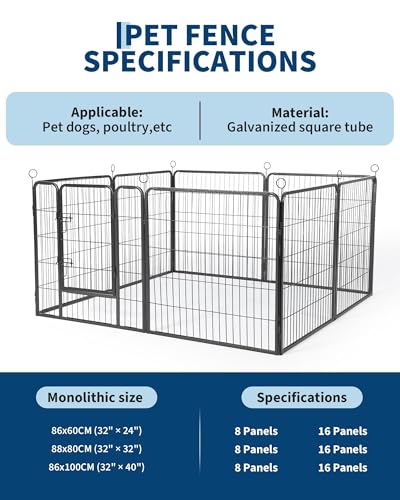 32 Inch 8 Panels Dog Playpen, Heavy Duty Metal Pet Exercise Pen with Secure Gate, Foldable Portable Dog Fence, Anti-Rust Metal Puppy Playpen for Large Small Dogs, Outdoor Yard RV Camping & Indoor Use - size: 32"x32"- 8 pcs