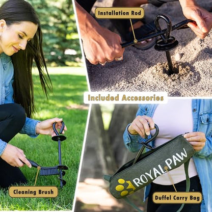 ROYAL PAW Dog Tie Out Cable and Stake 30ft - for Large Dogs up to 300 lbs - Heavy Duty Tether and Dog Stake for Yard, Beach & Camping Outside (Black, L/XL - 30ft) - size: L/XL - 30ft